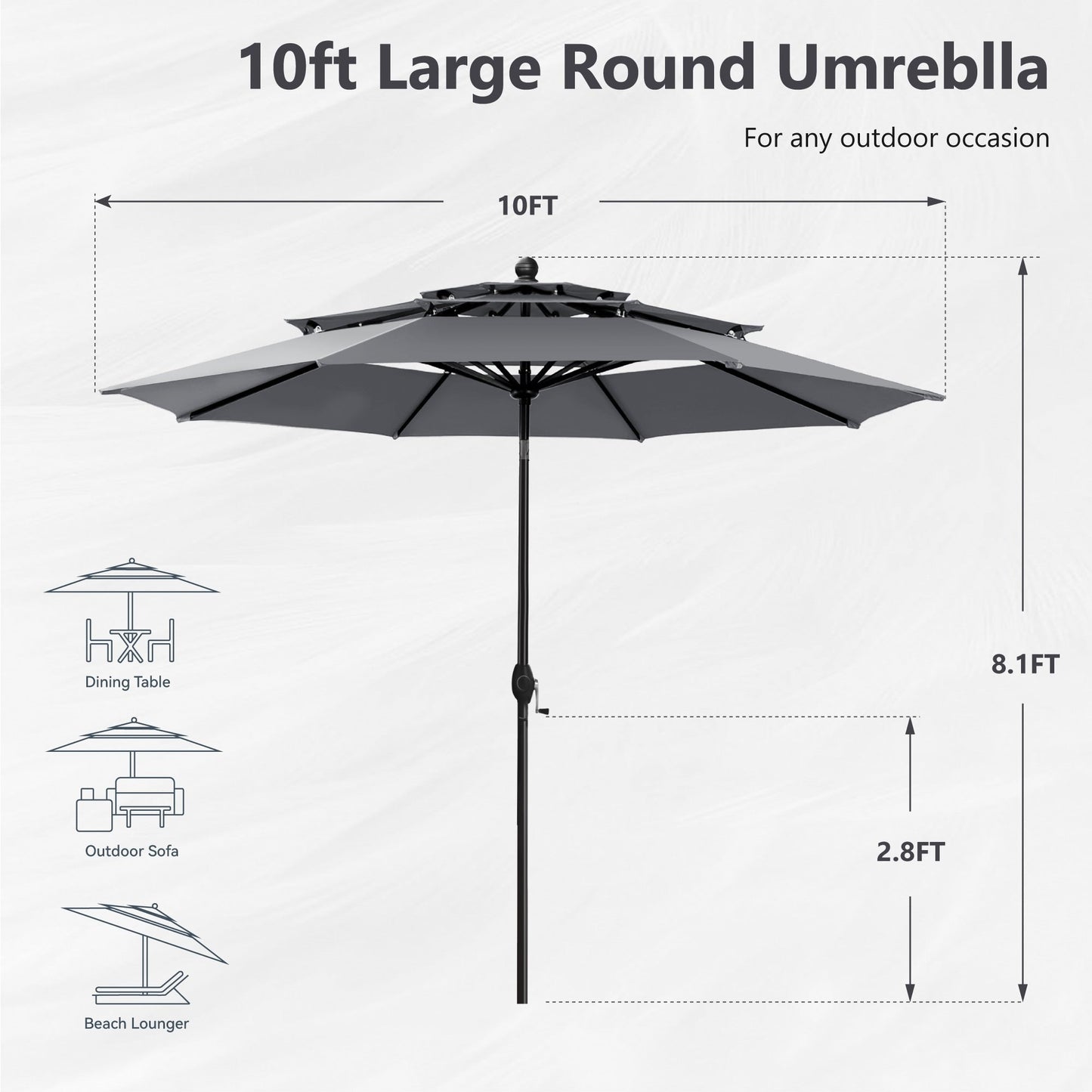 MAISON ARTS 10ft 3 Tiers Vented Patio Outdoor Umbrella with Auto-tilt and Crank Lift