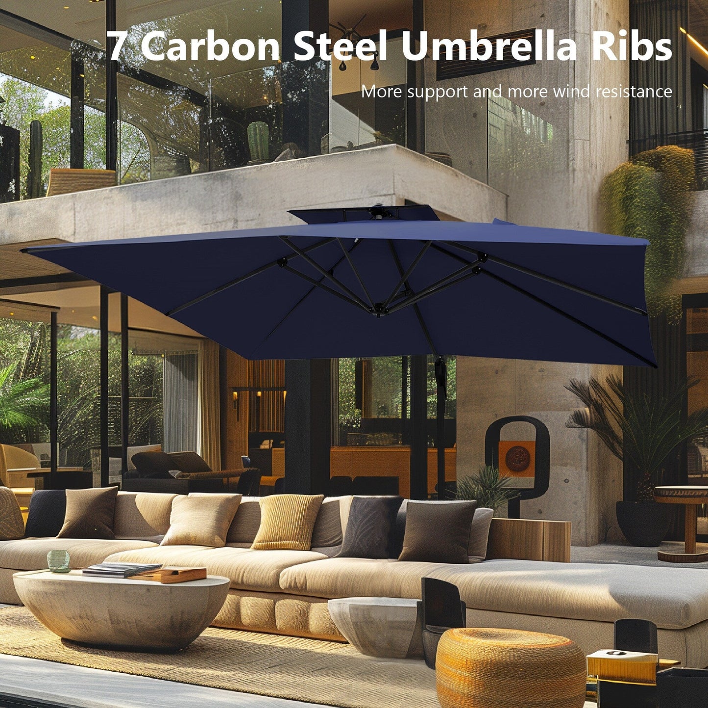 Parasol à bras articulé MAISON ARTS 12 FT, système hydraulique automatique, mât en aluminium, rotation à 360 degrés