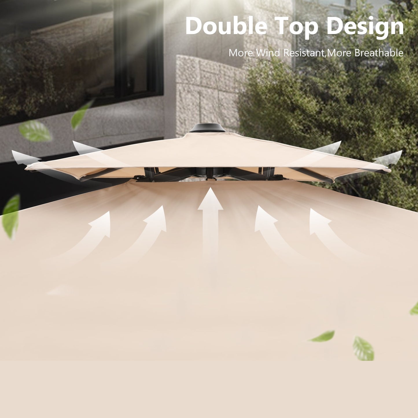 Parasol à bras articulé MAISON ARTS 12 FT, système hydraulique automatique, mât en aluminium, rotation à 360 degrés