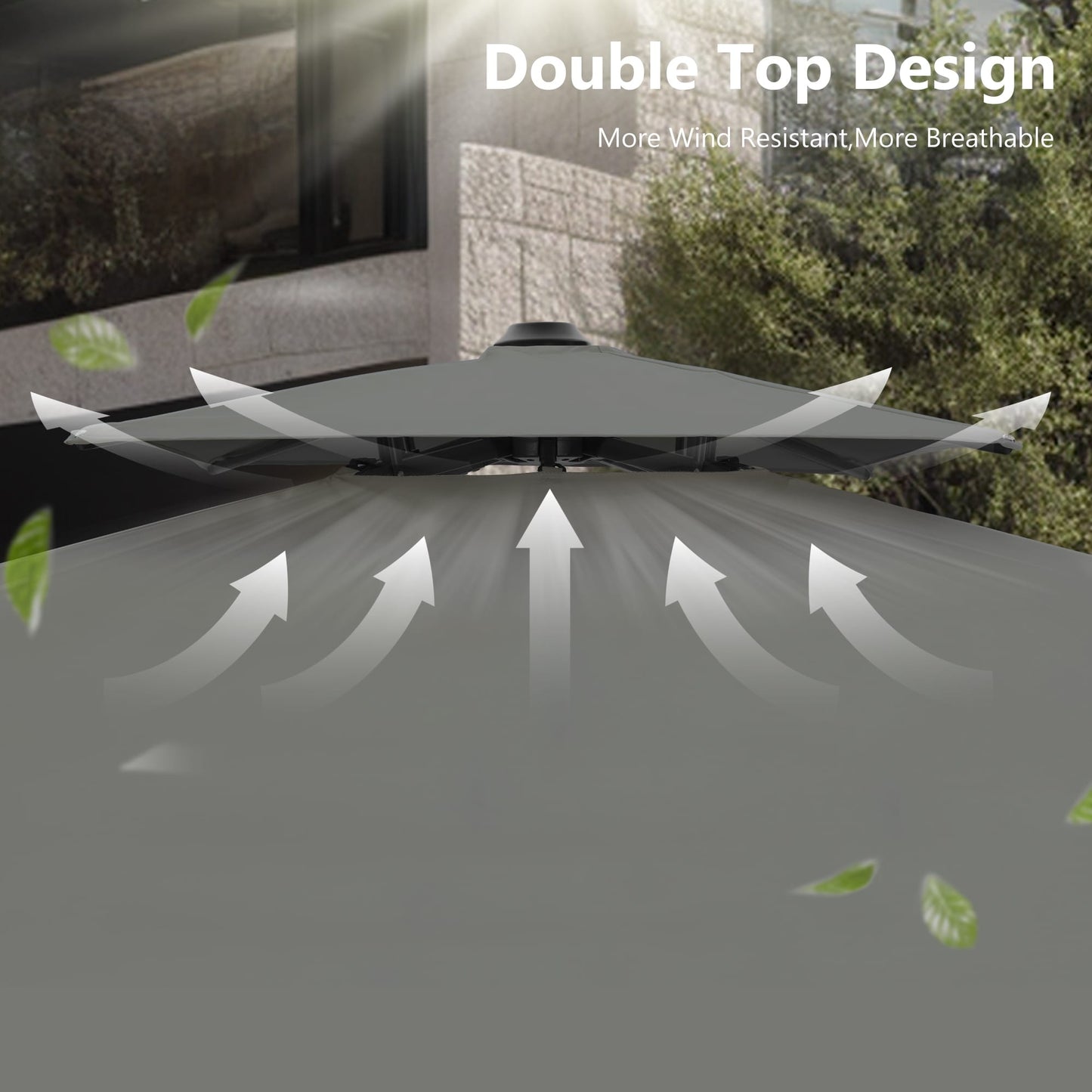 Parasol à bras articulé MAISON ARTS 12 FT, système hydraulique automatique, mât en aluminium, rotation à 360 degrés