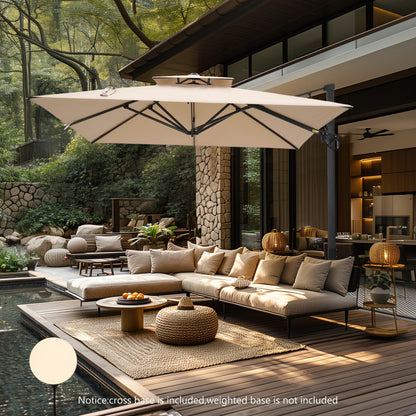 Parasol à bras articulé MAISON ARTS 12 FT, système hydraulique automatique, mât en aluminium, rotation à 360 degrés