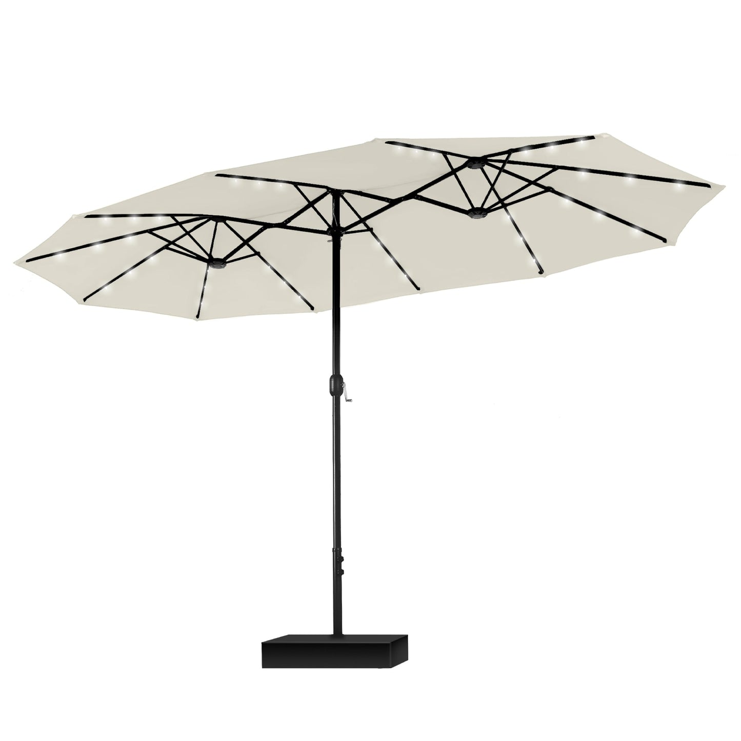 MAISON ARTS Parasol de jardin rectangulaire à manivelle de 4,5 mètres, double face, avec éclairage solaire à LED, pour terrasse, avec socle inclus.