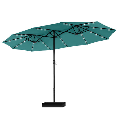 MAISON ARTS Parasol de jardin rectangulaire à manivelle de 4,5 mètres, double face, avec éclairage solaire à LED, pour terrasse, avec socle inclus.