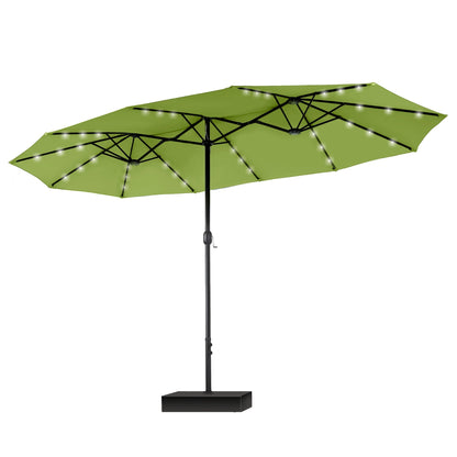 MAISON ARTS Parasol de jardin rectangulaire à manivelle de 4,5 mètres, double face, avec éclairage solaire à LED, pour terrasse, avec socle inclus.