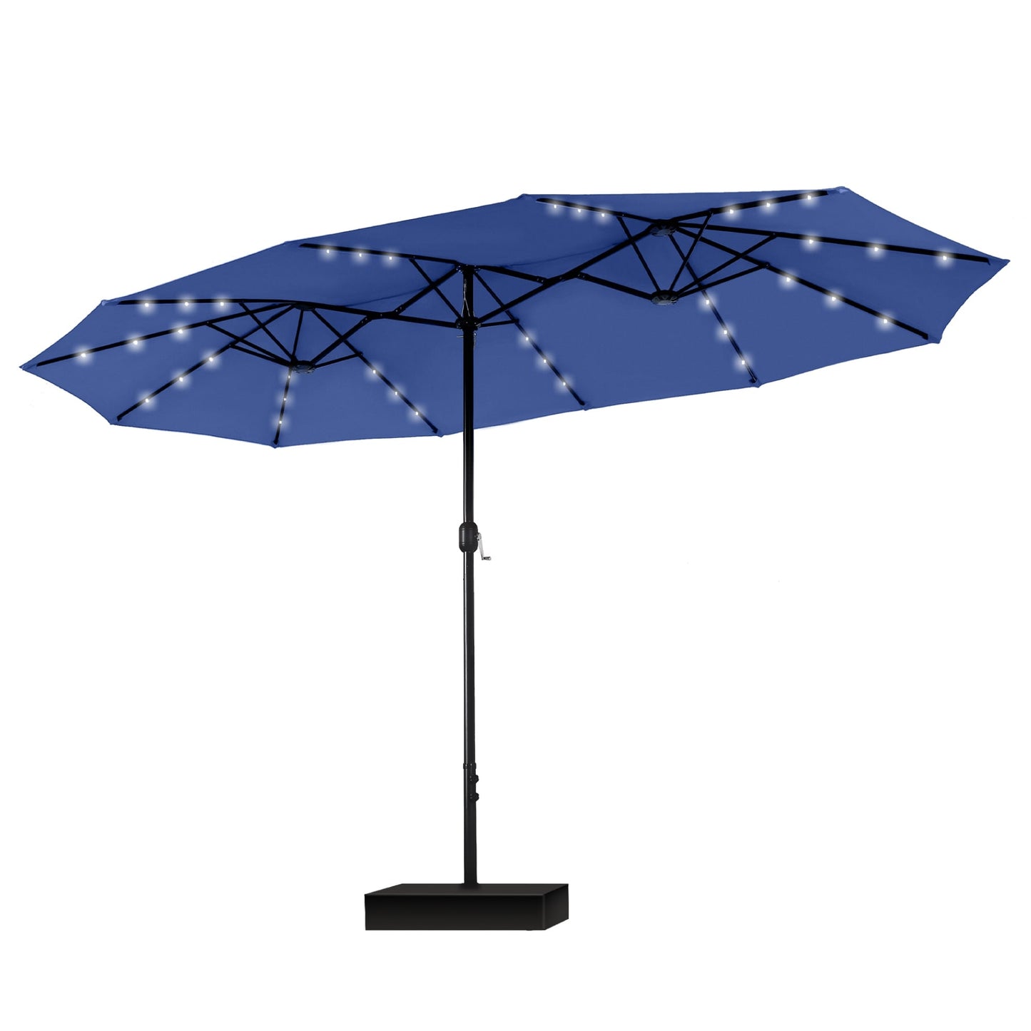 MAISON ARTS Parasol de jardin rectangulaire à manivelle de 4,5 mètres, double face, avec éclairage solaire à LED, pour terrasse, avec socle inclus.