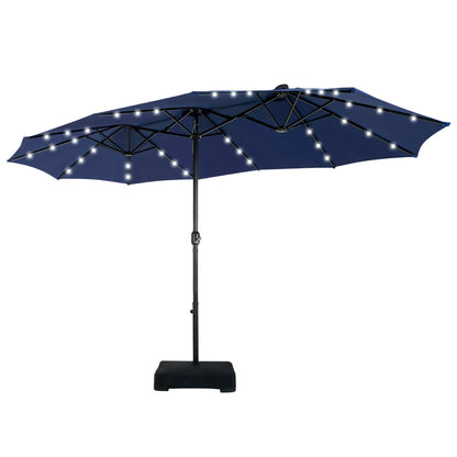 MAISON ARTS Parasol de jardin rectangulaire à manivelle de 4,5 mètres, double face, avec éclairage solaire à LED, pour terrasse, avec socle inclus.