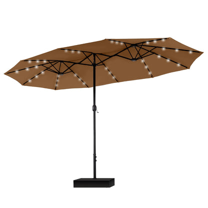MAISON ARTS Parasol de jardin rectangulaire à manivelle de 4,5 mètres, double face, avec éclairage solaire à LED, pour terrasse, avec socle inclus.