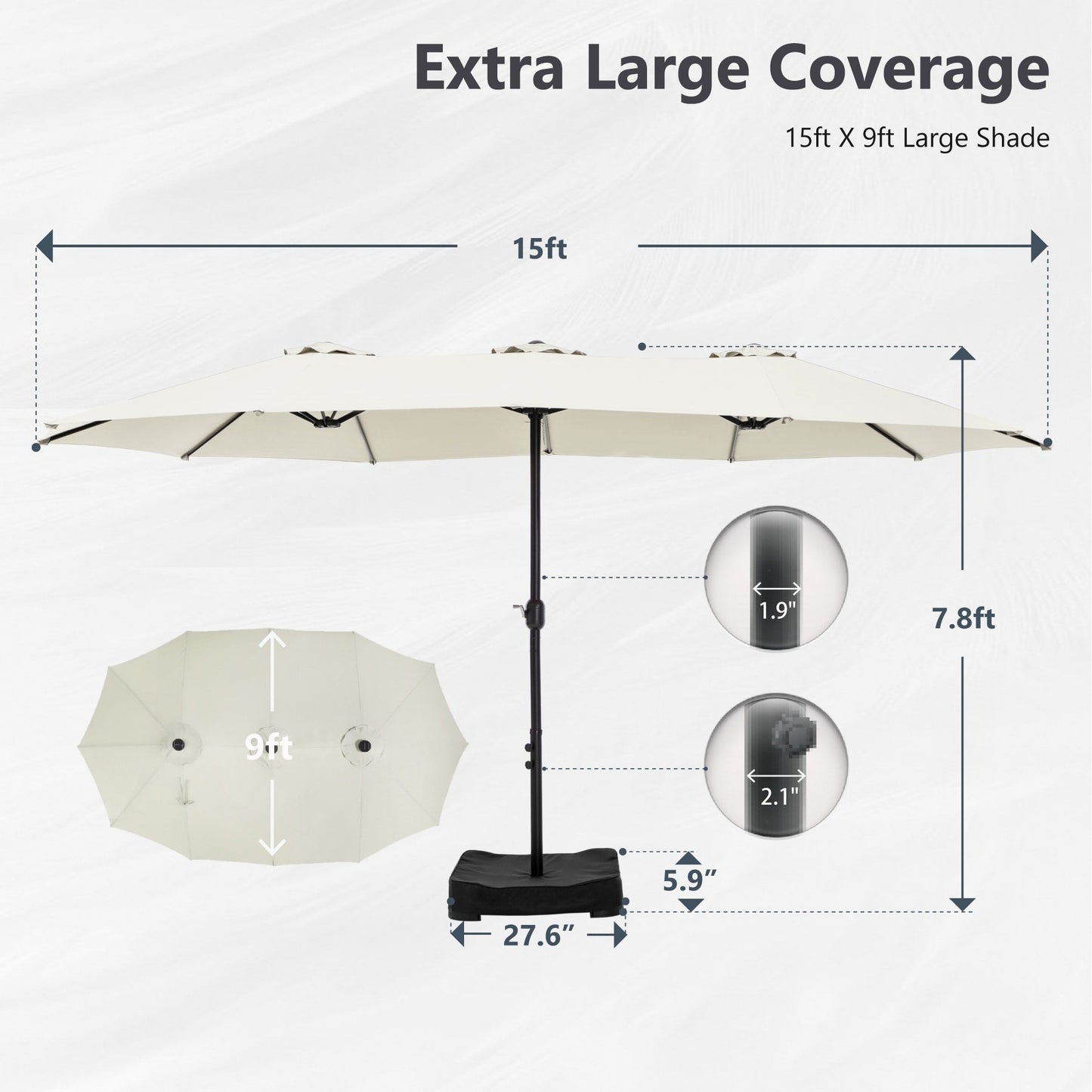 MAISON ARTS Parasol de terrasse extra large double face de 4,5 m avec socle inclus