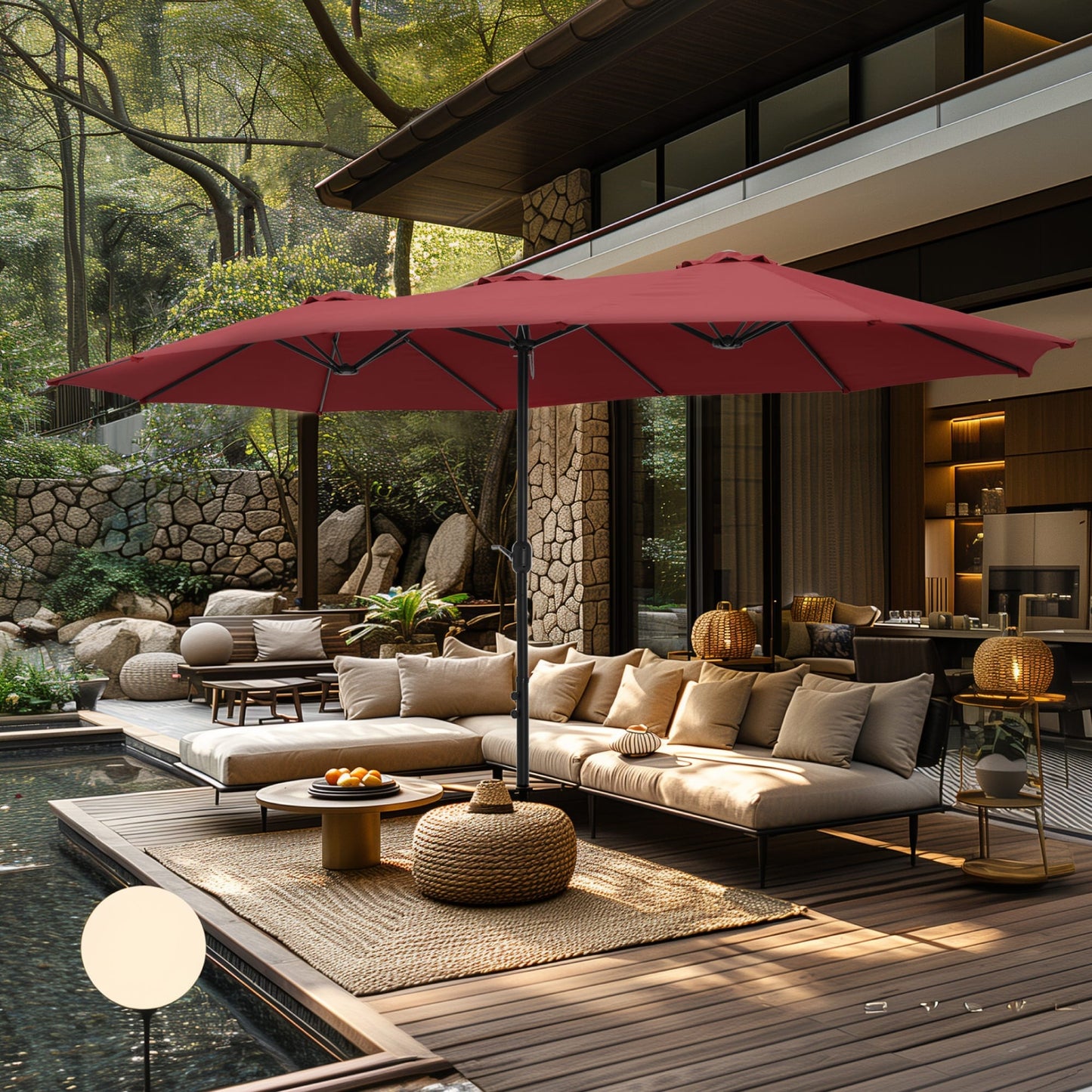 MAISON ARTS Parasol de terrasse extra large double face de 4,5 m avec socle inclus