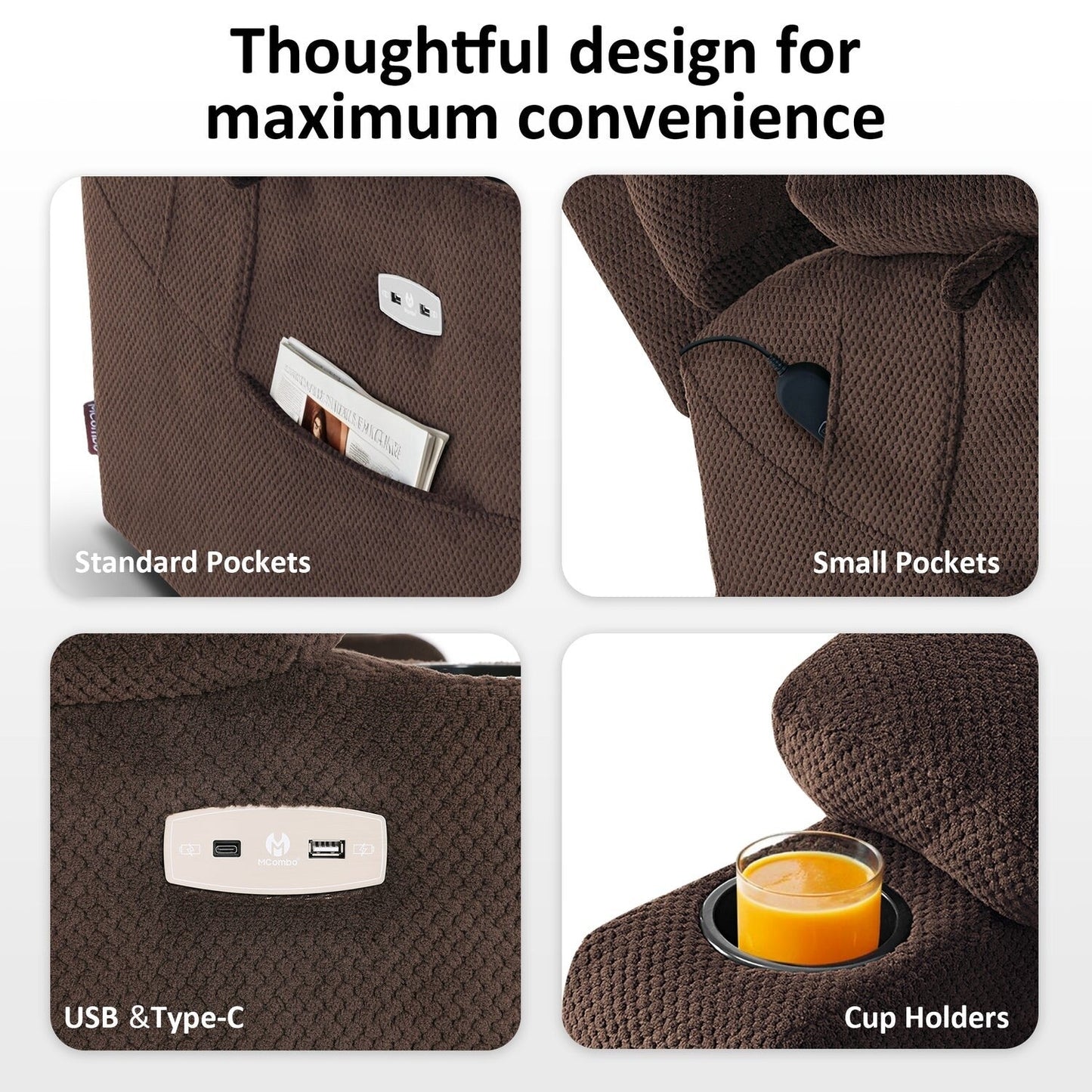 MCombo Fauteuil inclinable électrique à double moteur, large et spacieux, avec massage et double chauffage, pour personnes âgées de grande taille, tissu R7635