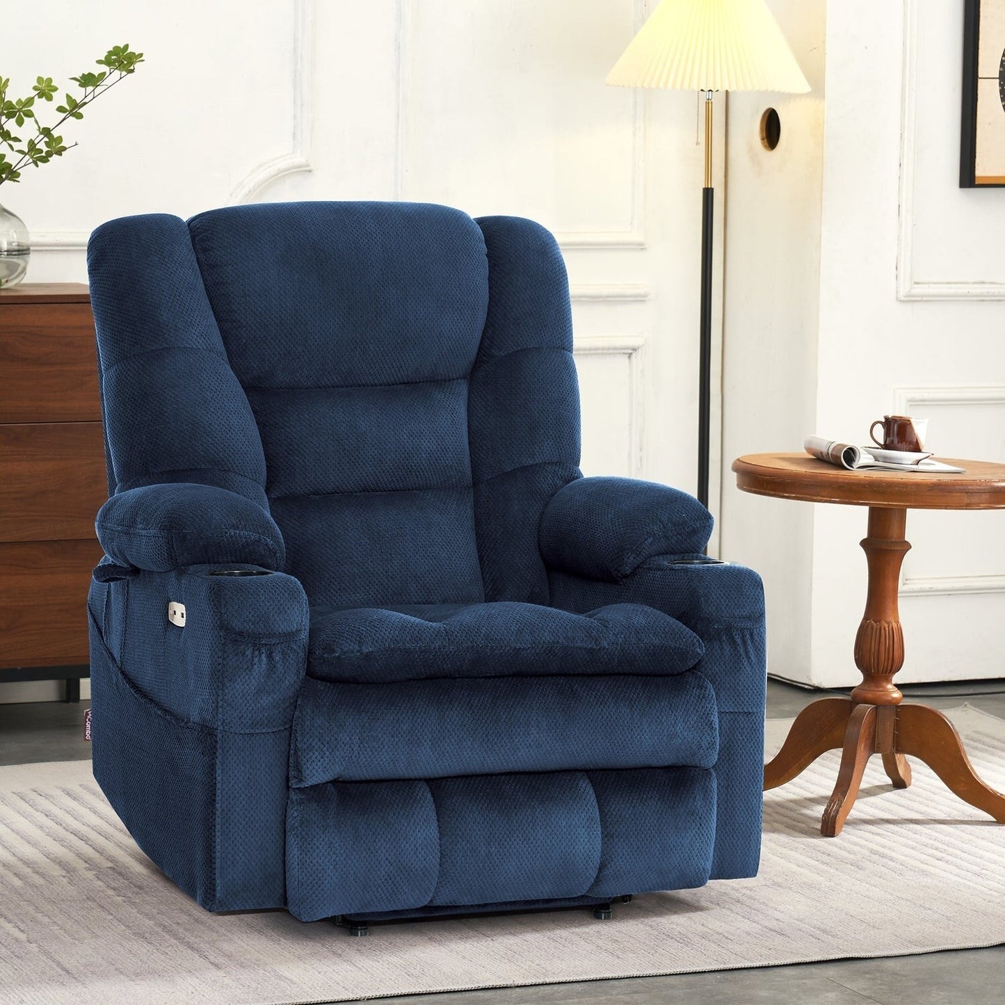 MCombo Fauteuil inclinable électrique à double moteur, large et spacieux, avec massage et double chauffage, pour personnes âgées de grande taille, tissu R7635