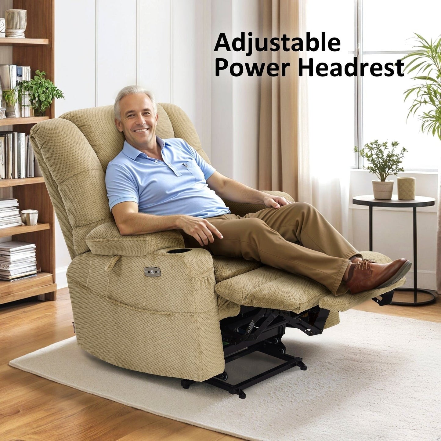 MCombo Fauteuil inclinable électrique à double moteur, large et spacieux, avec massage et double chauffage, pour personnes âgées de grande taille, tissu R7635