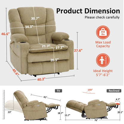 MCombo Fauteuil inclinable électrique à double moteur, large et spacieux, avec massage et double chauffage, pour personnes âgées de grande taille, tissu R7635