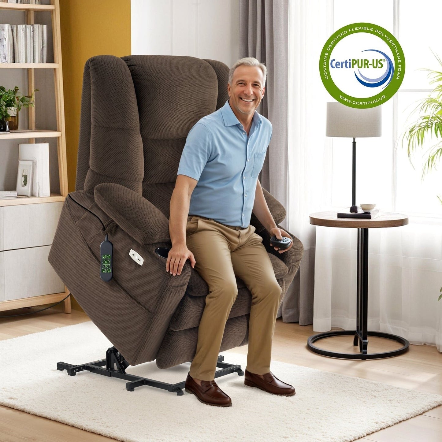 MCombo Fauteuil inclinable électrique à double moteur, large et spacieux, avec massage et double chauffage, pour personnes âgées de grande taille, tissu R7635