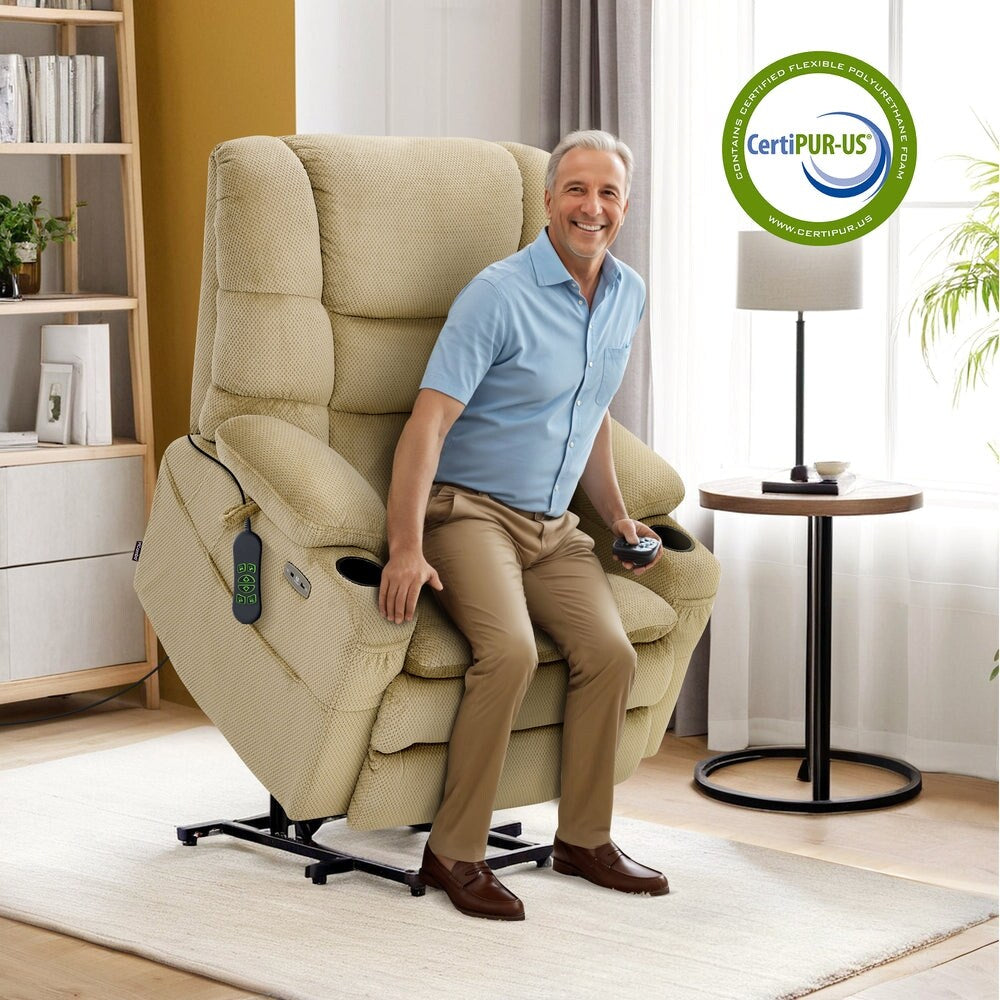 MCombo Fauteuil inclinable électrique à double moteur, large et spacieux, avec massage et double chauffage, pour personnes âgées de grande taille, tissu R7635