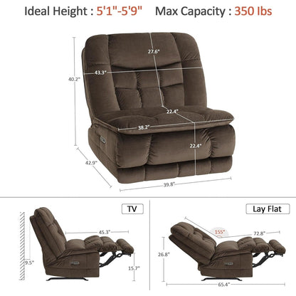 Fauteuil inclinable électrique à double moteur sans accoudoirs MCombo, modèle PR607, avec fonction basculante, idéal pour le salon, en tissu.