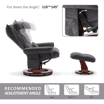 MCombo Ensemble de 2 fauteuils inclinables pivotants avec repose-pieds et coussin cervical, tissu chenille