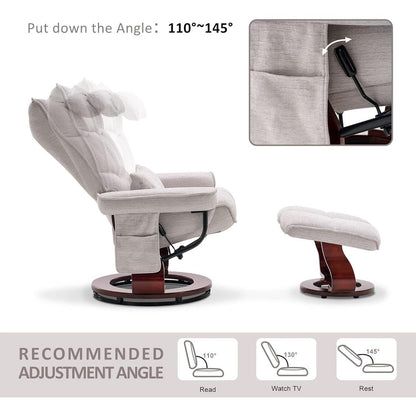 MCombo Ensemble de 2 fauteuils inclinables pivotants avec repose-pieds et coussin cervical, tissu chenille