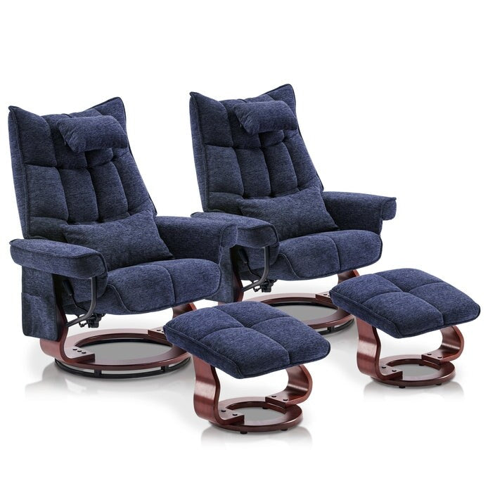 MCombo Ensemble de 2 fauteuils inclinables pivotants avec repose-pieds et coussin cervical, tissu chenille