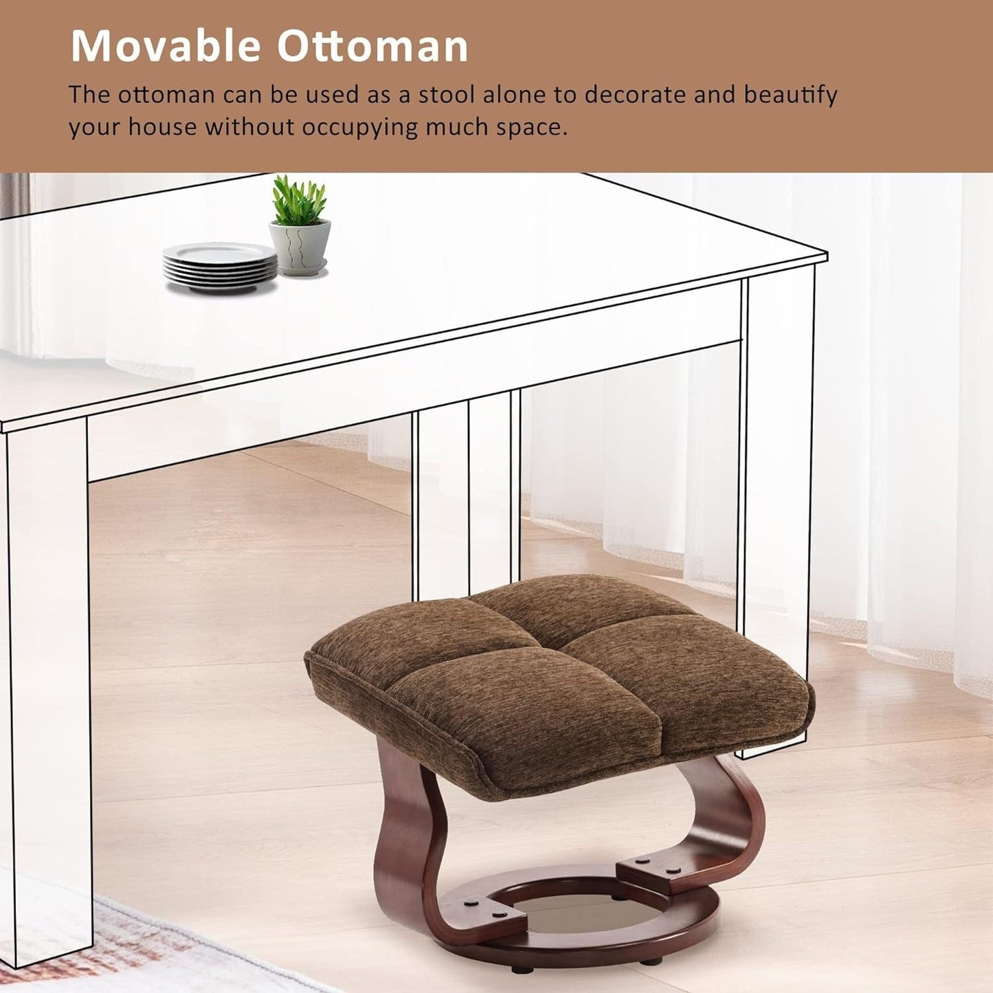 MCombo Ensemble de 2 fauteuils inclinables pivotants avec repose-pieds et coussin cervical, tissu chenille