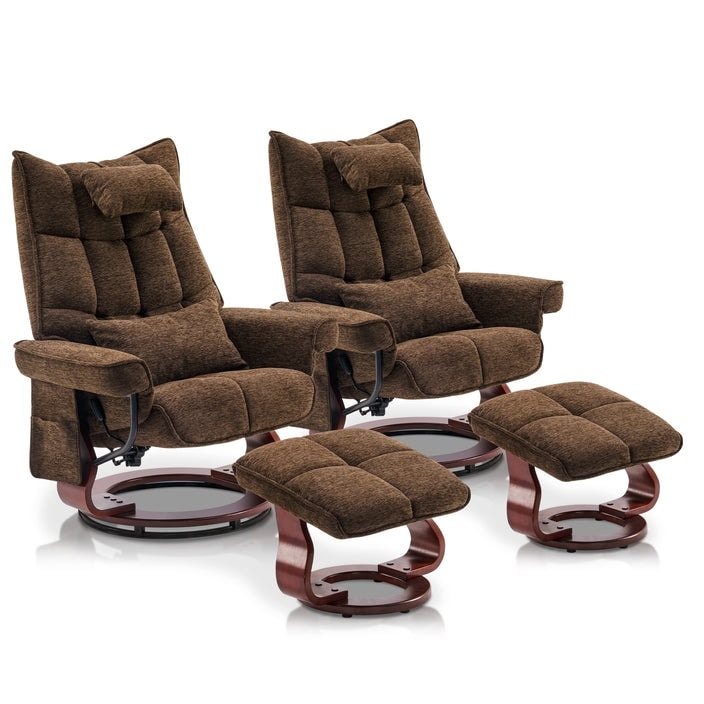 MCombo Ensemble de 2 fauteuils inclinables pivotants avec repose-pieds et coussin cervical, tissu chenille