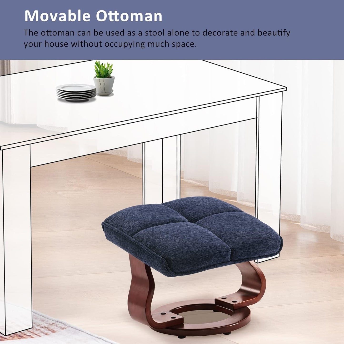 MCombo Ensemble de 2 fauteuils inclinables pivotants avec repose-pieds et coussin cervical, tissu chenille