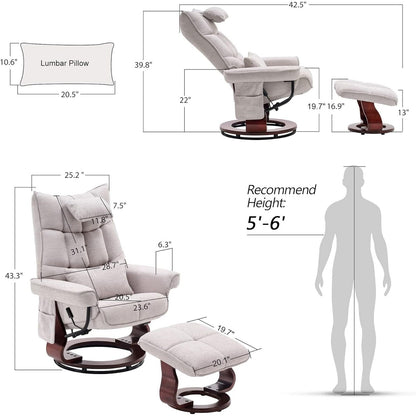 MCombo Ensemble de 2 fauteuils inclinables pivotants avec repose-pieds et coussin cervical, tissu chenille