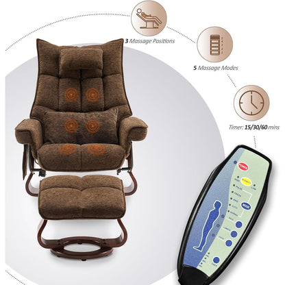 MCombo Ensemble de 2 fauteuils inclinables pivotants avec repose-pieds et coussin cervical, tissu chenille