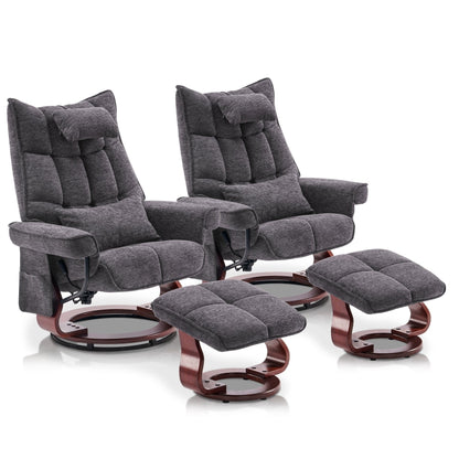 MCombo Ensemble de 2 fauteuils inclinables pivotants avec repose-pieds et coussin cervical, tissu chenille