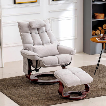 MCombo Ensemble de 2 fauteuils inclinables pivotants avec repose-pieds et coussin cervical, tissu chenille