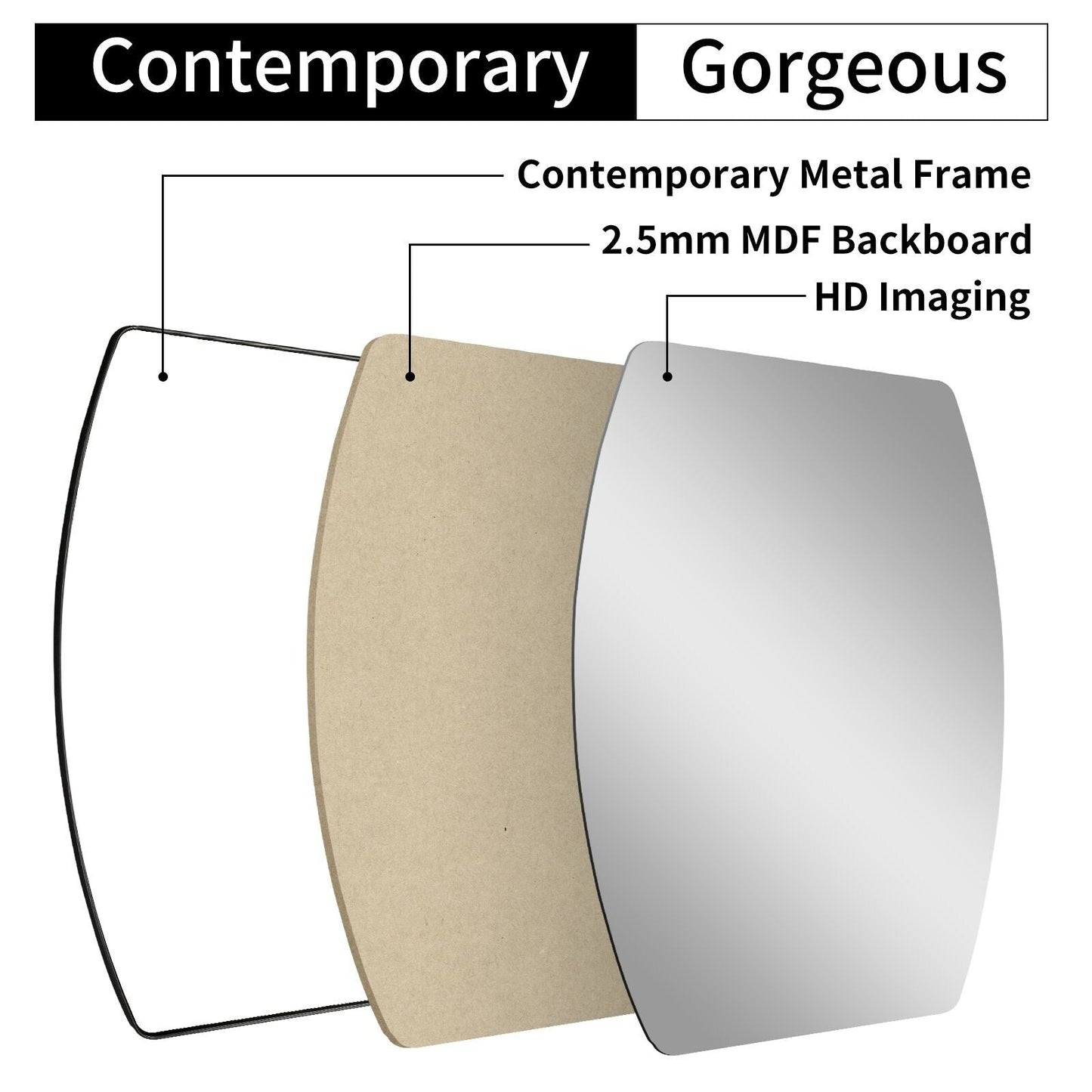 Miroir mural rectangulaire en métal MacLuu