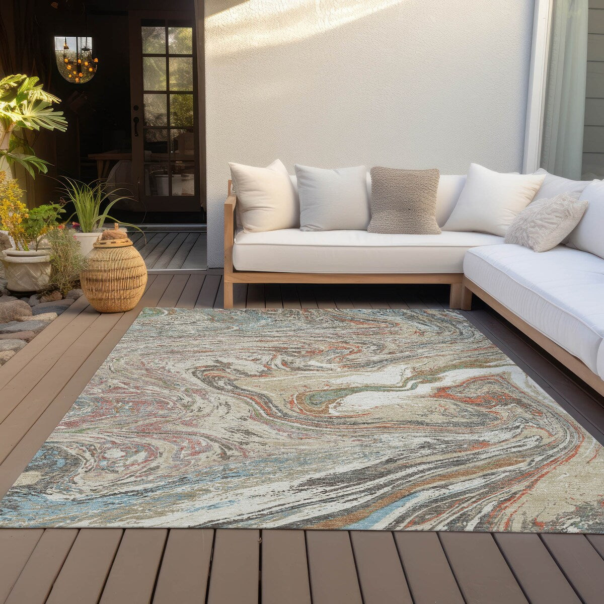 Machine Washable Indoor/ Outdoor Abstract Brushstroke Chantille Rug