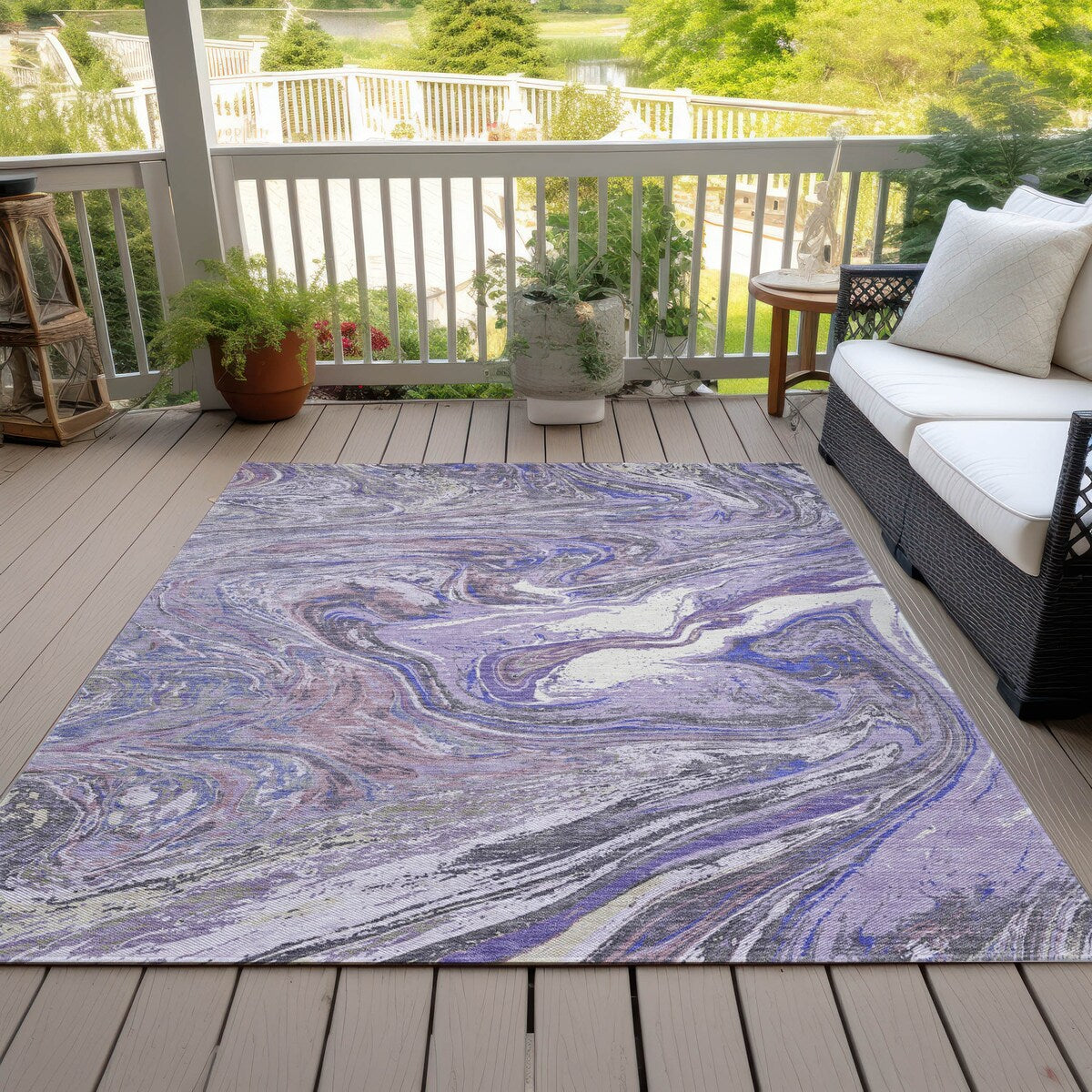 Machine Washable Indoor/ Outdoor Abstract Brushstroke Chantille Rug