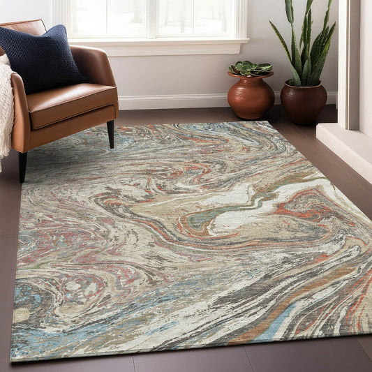 Machine Washable Indoor/ Outdoor Abstract Brushstroke Chantille Rug