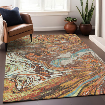 Machine Washable Indoor/ Outdoor Abstract Brushstroke Chantille Rug