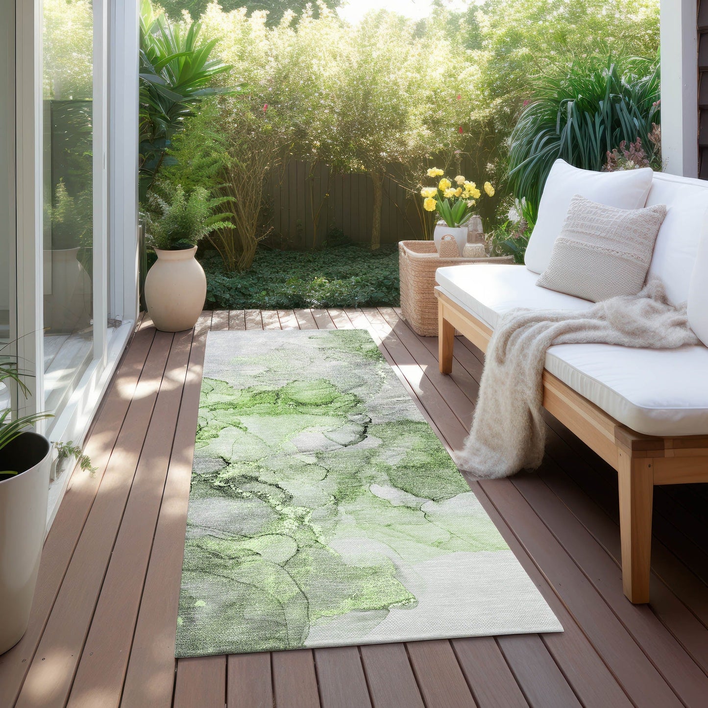 Machine Washable Indoor/ Outdoor Abstract Chantille Rug