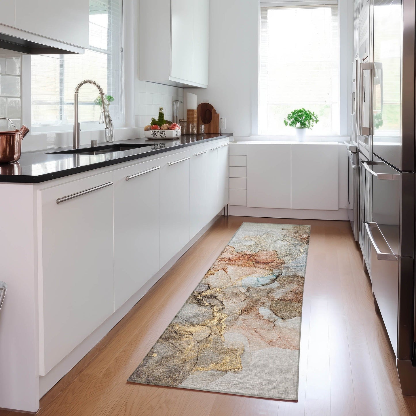 Machine Washable Indoor/ Outdoor Abstract Chantille Rug