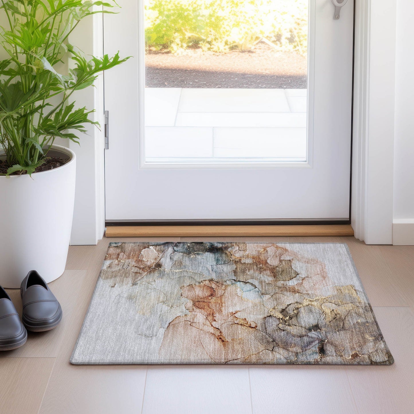 Machine Washable Indoor/ Outdoor Abstract Chantille Rug