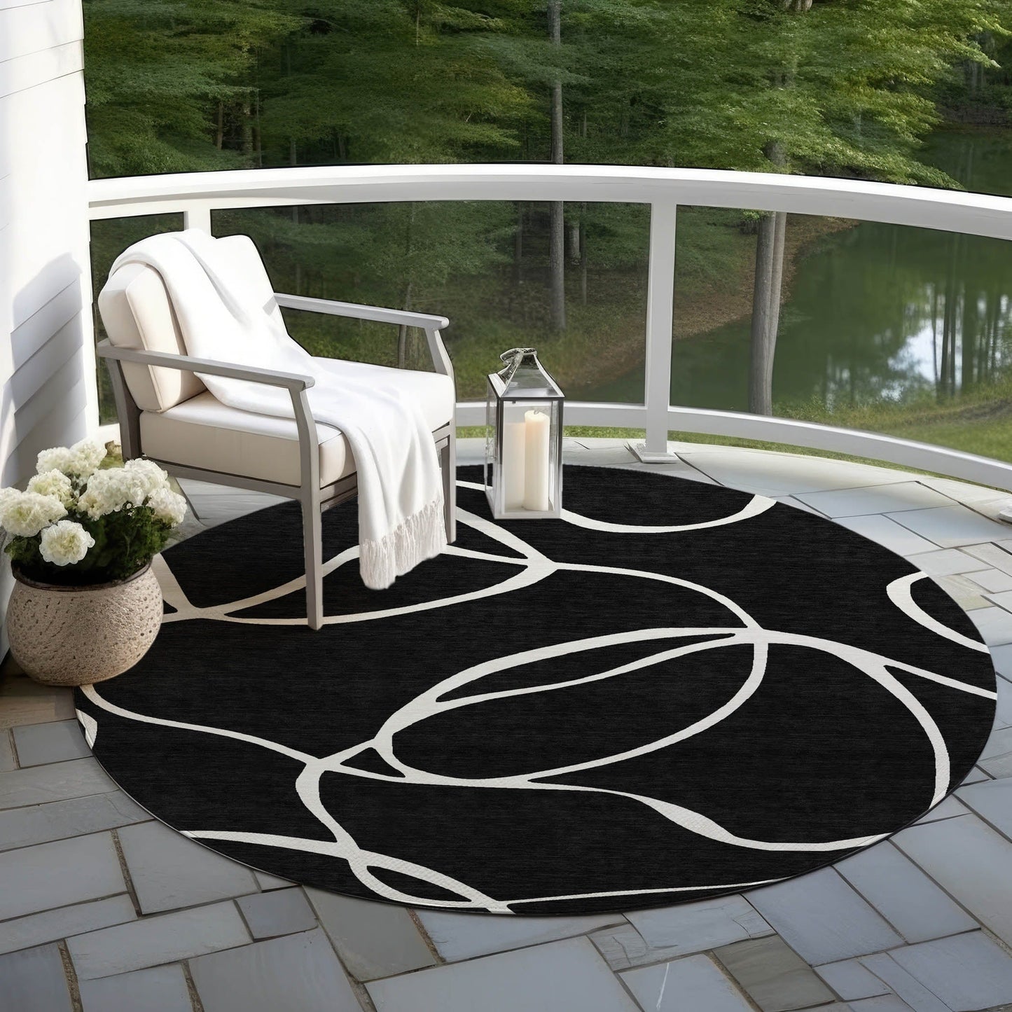 Machine Washable Indoor/ Outdoor Abstract Modern Chantille Rug