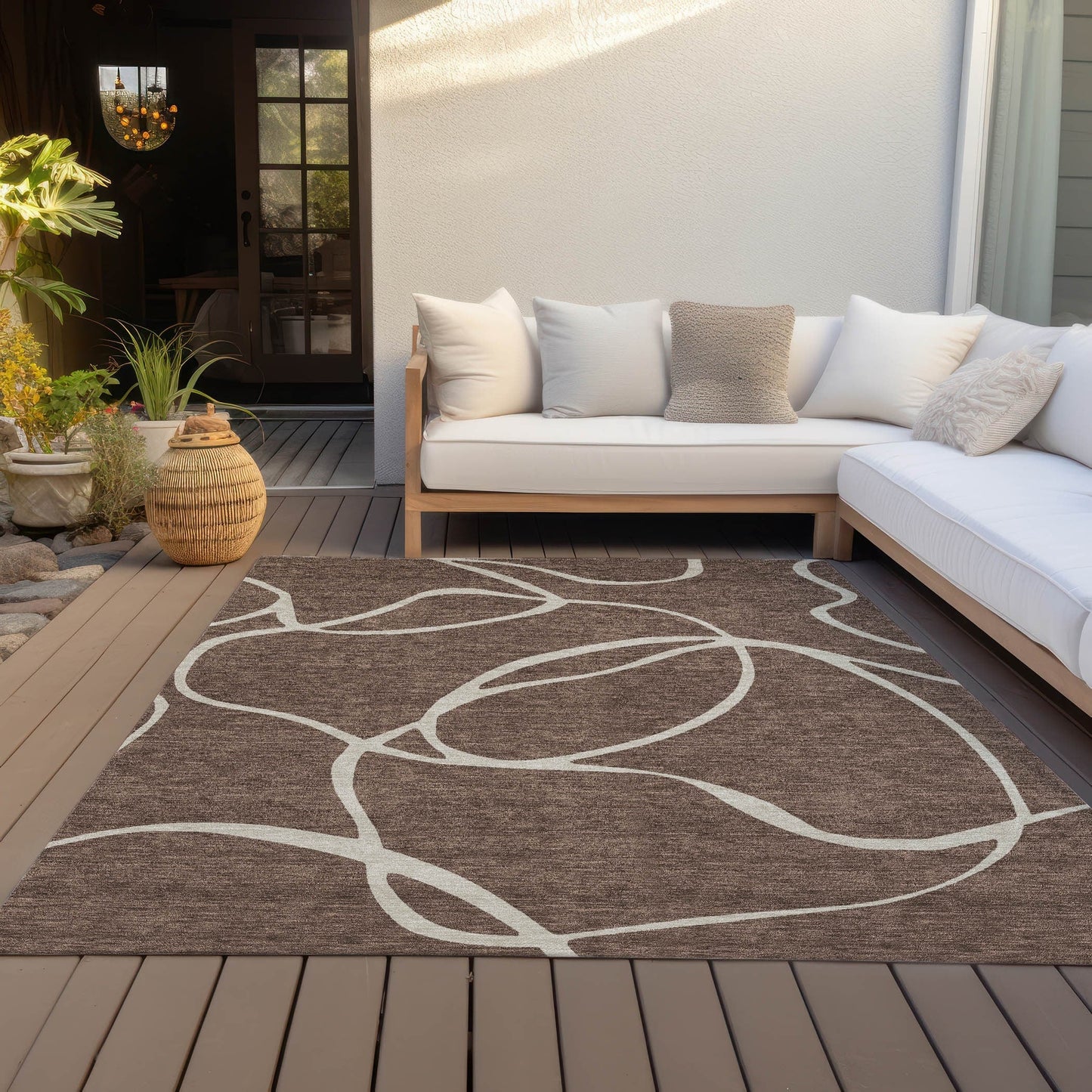 Machine Washable Indoor/ Outdoor Abstract Modern Chantille Rug