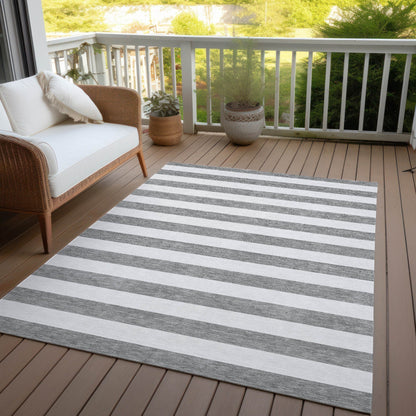 Machine Washable Indoor/ Outdoor Cabana Stripe Chantille Rug