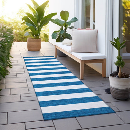 Machine Washable Indoor/ Outdoor Cabana Stripe Chantille Rug