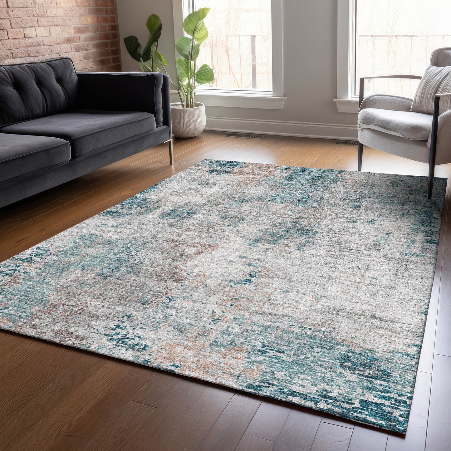 Machine Washable Indoor/ Outdoor Chantille Abstract Modern Rug