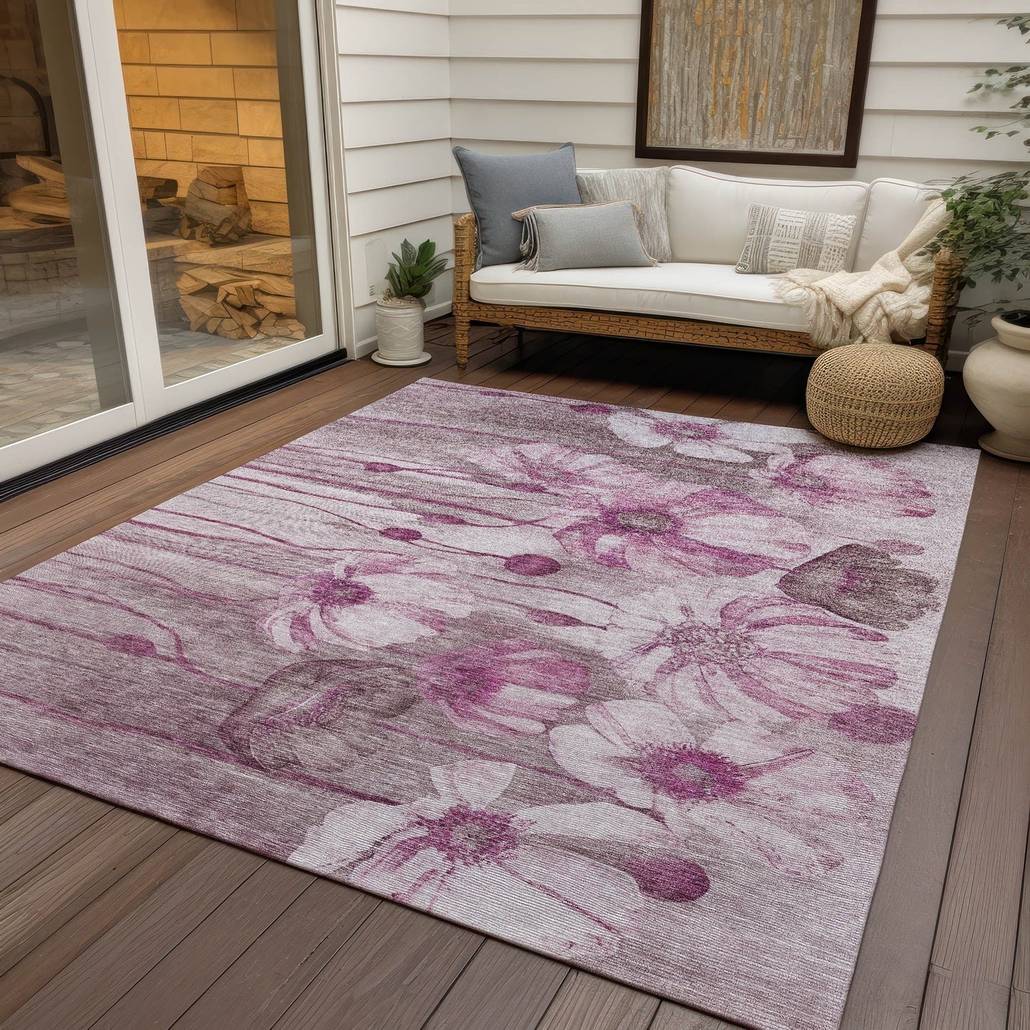 Machine Washable Indoor/ Outdoor Chantille Modern Floral Rug