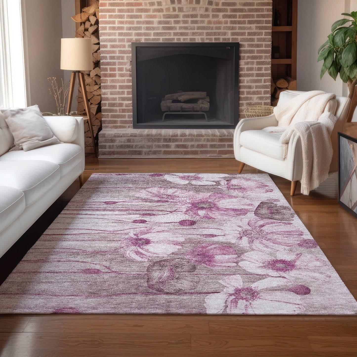 Machine Washable Indoor/ Outdoor Chantille Modern Floral Rug