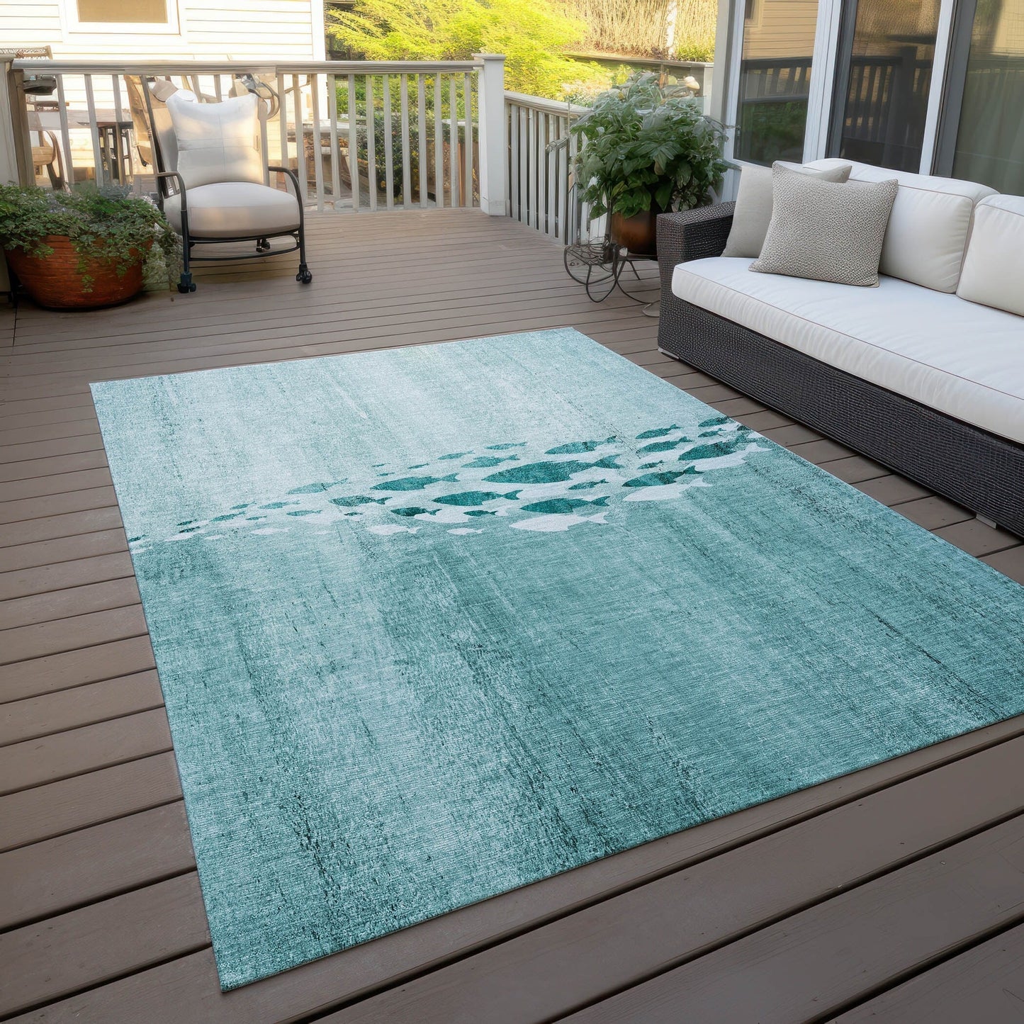 Machine Washable Indoor/ Outdoor Chantille Modern Sea Life Rug