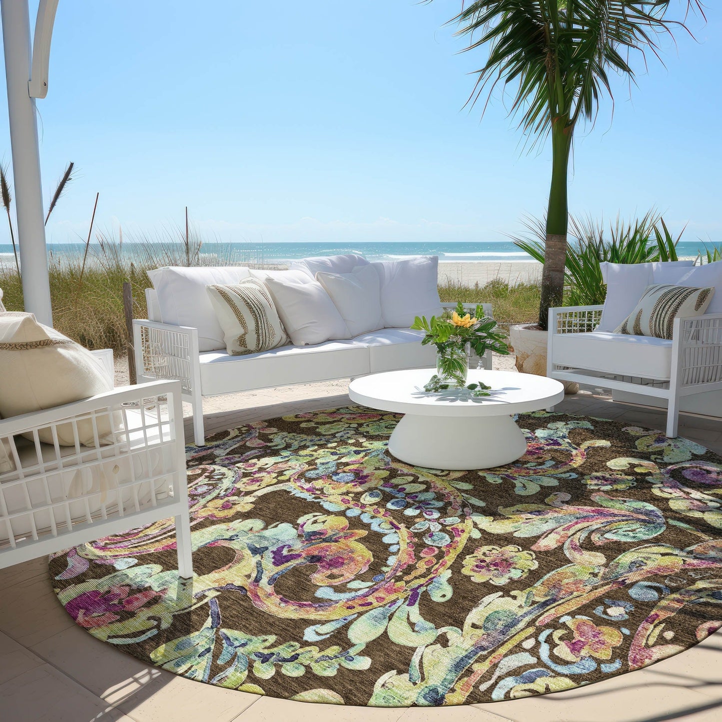 Machine Washable Indoor/ Outdoor Chantille Traditional Scroll Rug