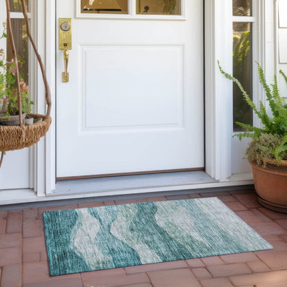 Machine Washable Indoor/ Outdoor Contemporary Waves Chantille Rug