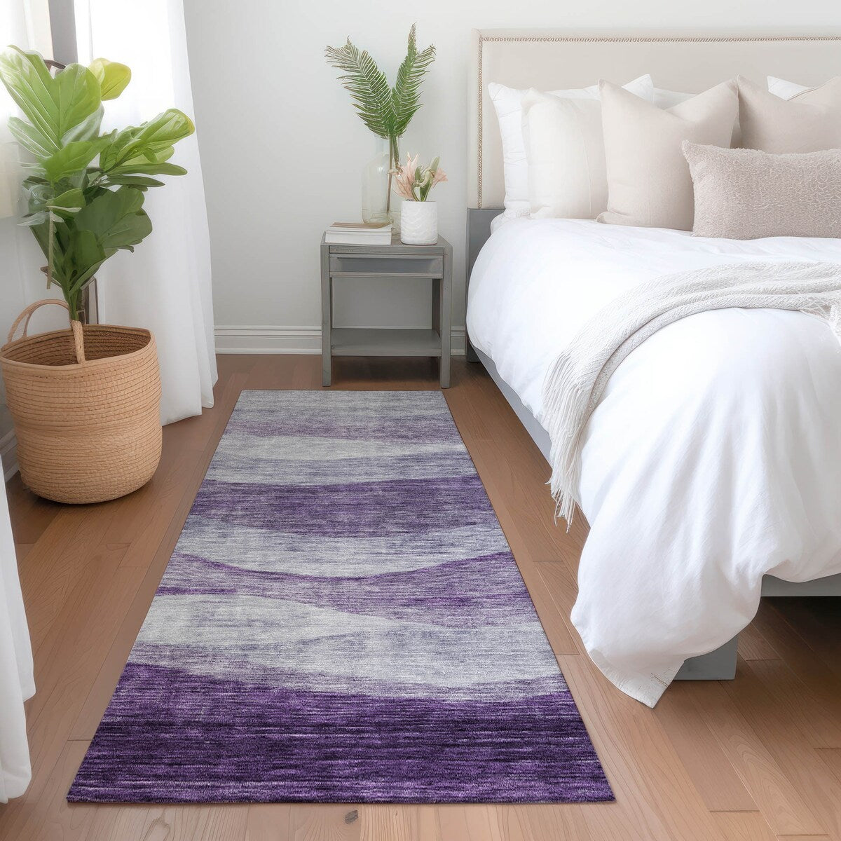 Machine Washable Indoor/ Outdoor Contemporary Waves Chantille Rug