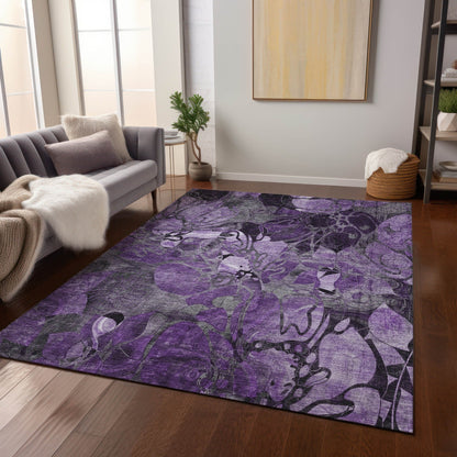 Machine Washable Indoor/ Outdoor Modern Floral Chantille Rug